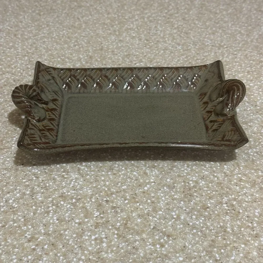 Thomas Pottery Basketweave Tray North Carolina Green Lead Free Handcrafted Dish